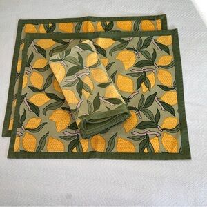 Couleur Nature Citron Vert & Yellow Lemon Placemats (2) + 20x20 Napkins (6) EUC